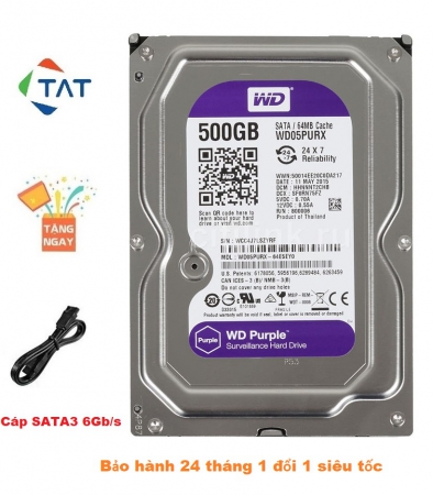 Ổ Cứng HDD Western Purple 500GB Tím SATA3 6Gb/s 3.5 inch - Bảo hành 24 tháng 1 đổi 1