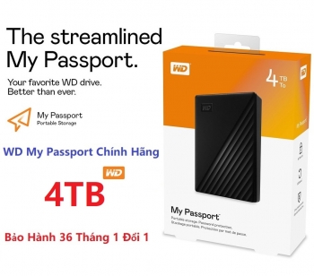 Ổ Cứng Di Động Western 4TB WD My Passport WDBPKJ0040BBK - Mới Bảo hành 36 tháng 1 đổi 1