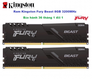 Ram PC Kingston Fury Beast 8GB DDR4 3200MHz - Bảo hành 36 tháng 1 đổi 1