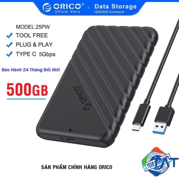 Box Ổ Cứng Di Động ORICO Type-C 500GB - Chính Hãng, Bảo Hành Đổi Mới 24 Tháng